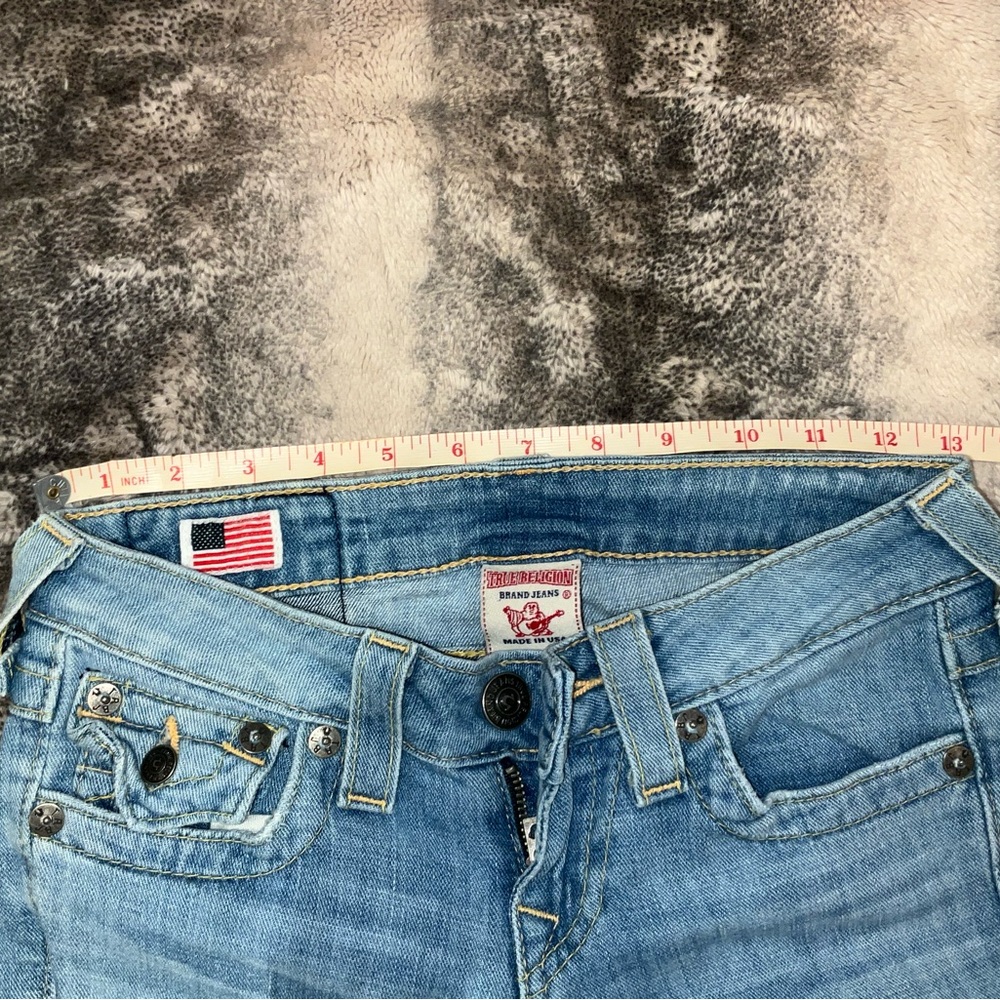 Blue Flare Wide Leg Jeans with Washed Look - Picture 2 of 6